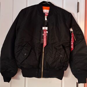 Alpha Industries Black Bomber Jacket with Orange Lining